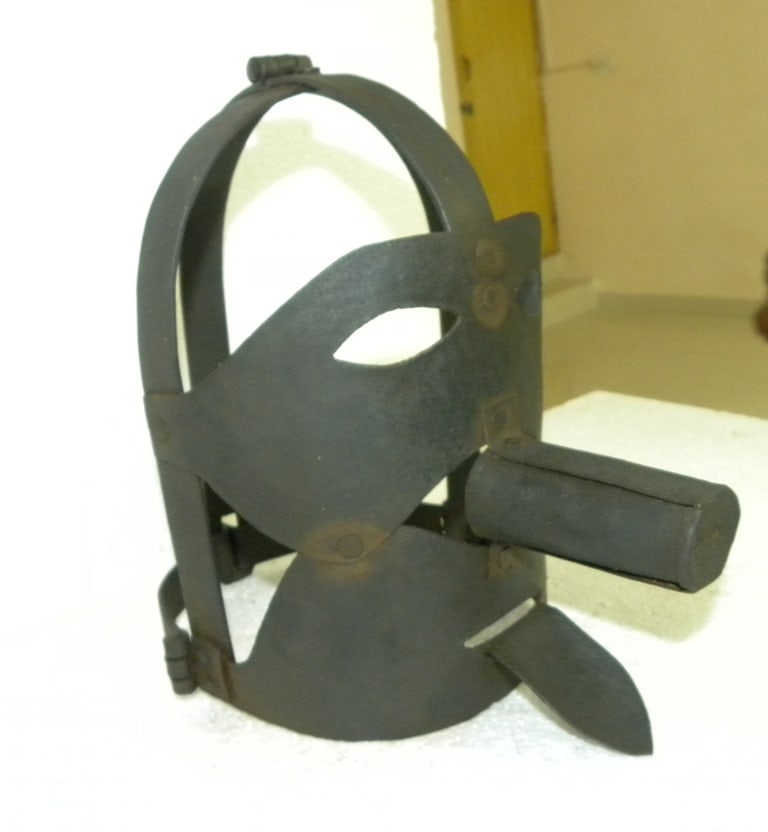 RARE PUNISHMENT MASK LONG NOSE TONGUE STEEL: Beautifully hand made steel mask having long nose and tongue coming out, hand made of steel is a symbol for punishment who does wrong in society for someone. Mask has very detailing and seems to be ma