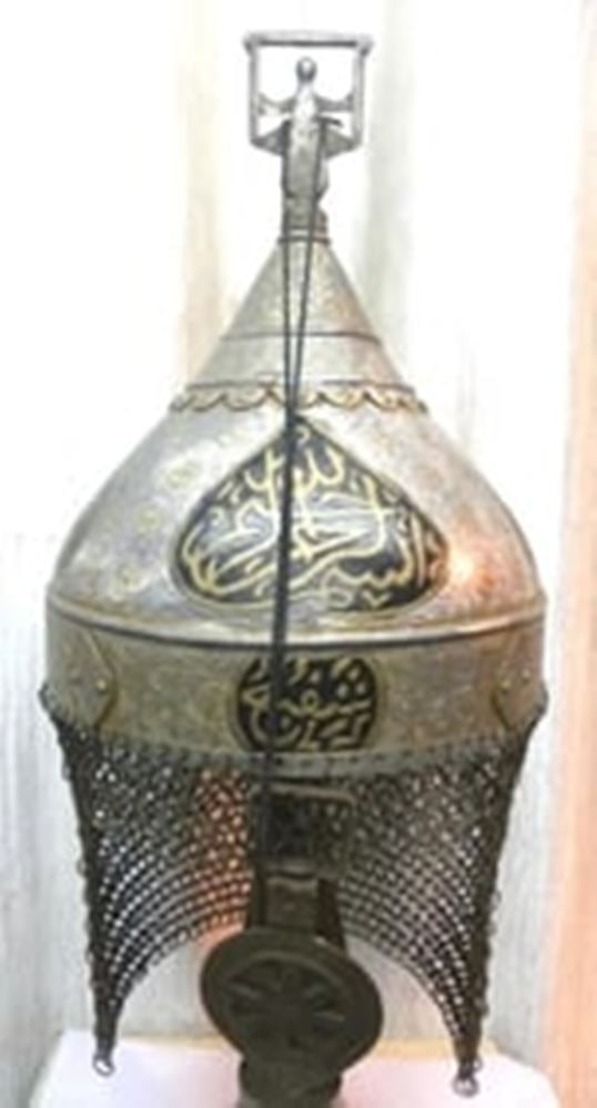 INCREDIBLE GEM OF COLLECTION HELMET IRON WITH ANNULET ARABIC CALLIGRAPHY INSCRIPTION CHAIN MAIL (1 of 7)