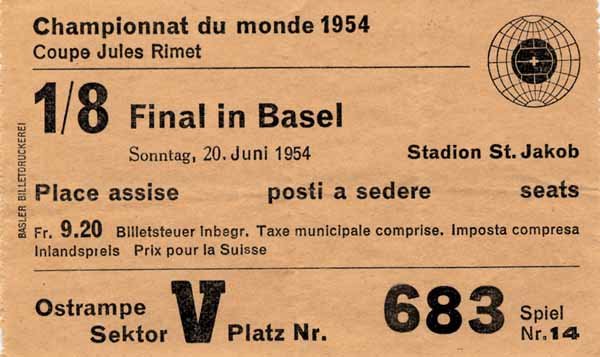 Ticket World Cup 1954. Germany vs Hungary