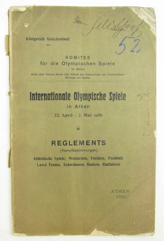 Olympic Games 1906 Official Reglement - International Olympic Games in Athens 22nd April - 2nd May 1 (1 of 1)