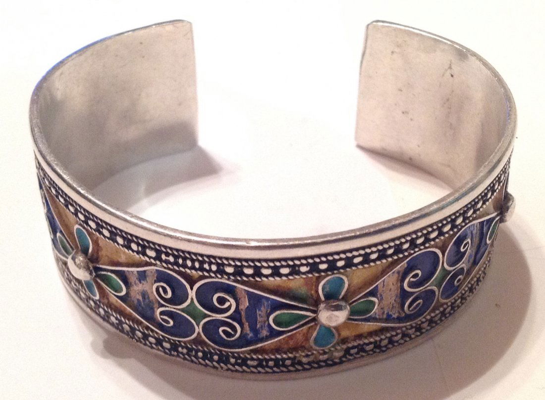 estate vintage Sterling silver enamel cuff bracelet (S) (1 of 6)