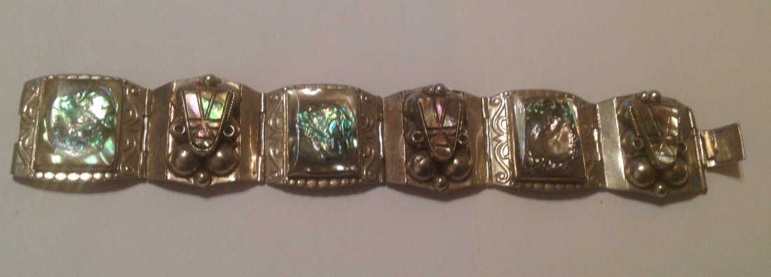 vintage Mexico Sterling large Panel bracelet (S) (1 of 5)
