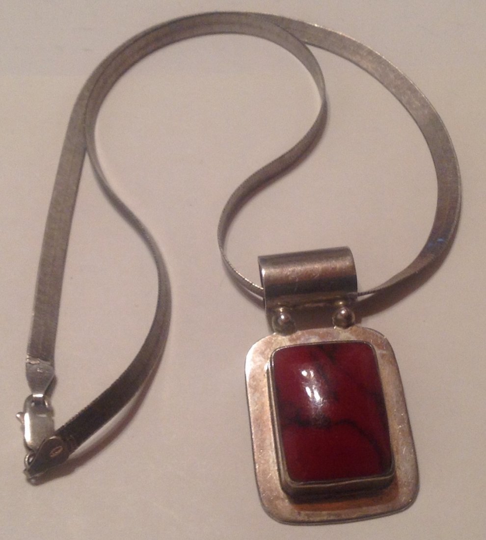 Estate Mexico Sterling huge gemstone slider pendant (S) (1 of 5)