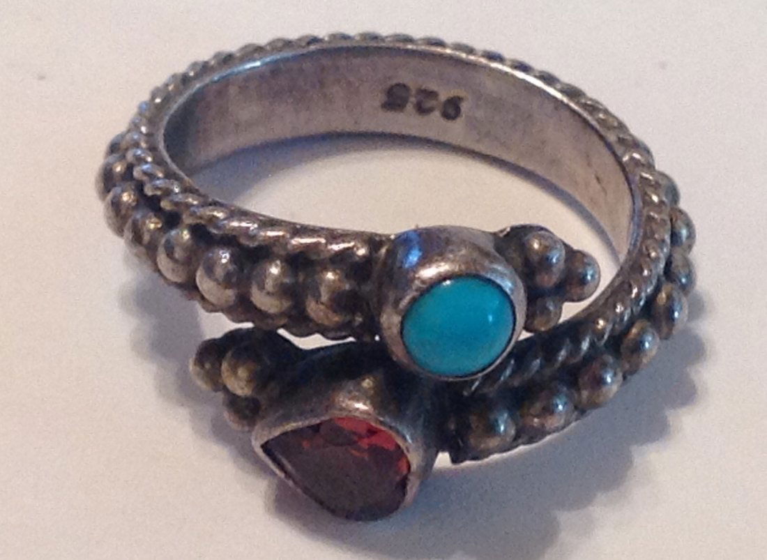 estate vintage Sterling gemstone bypass ring (S) (1 of 4)