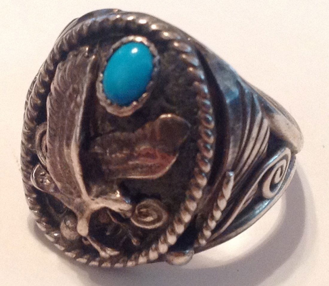 Navajo Silver Ray Sterling large eagle ring (S) (1 of 4)