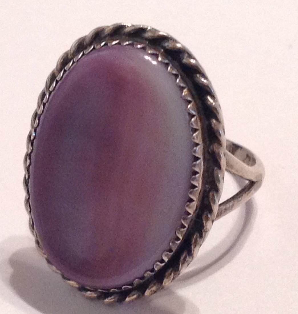 Estate vintage Gemstone mop Sterling ring (S) (1 of 3)