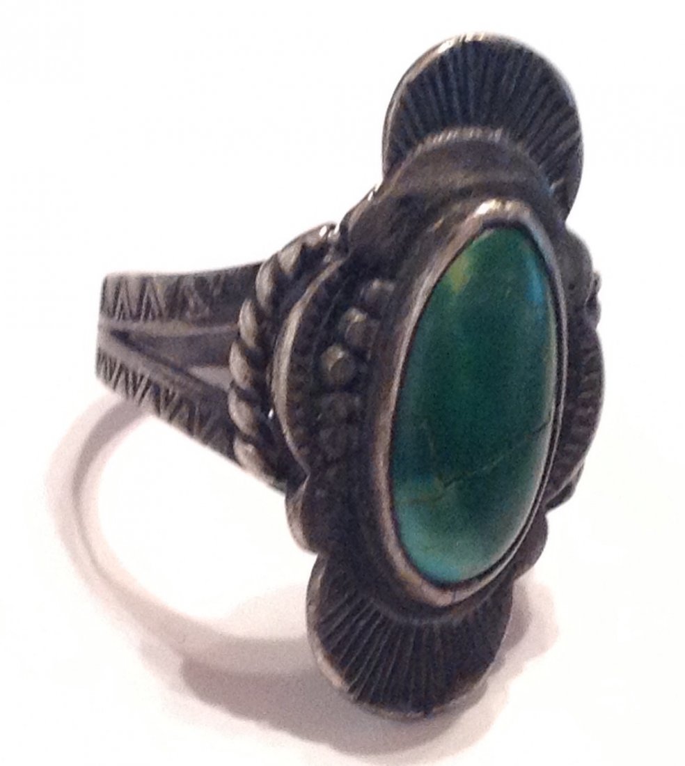 Estate Antique old pawn turquoise Sterling ring (S) (1 of 4)