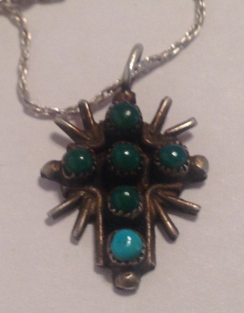 Estate native Sterling gemstone unique cross choker (S): Estate items. Marks 925.. . Tested. Unique design crucifix. 2.5 grams.
