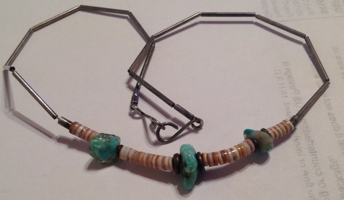 Estate native sterling heishi turquoise 15" necklace(S) (1 of 3)
