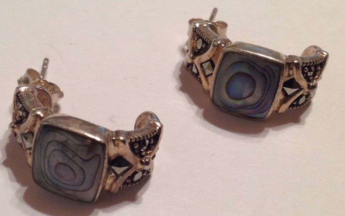 Estate vintage FAS Sterling abalone earrings (S) (1 of 3)