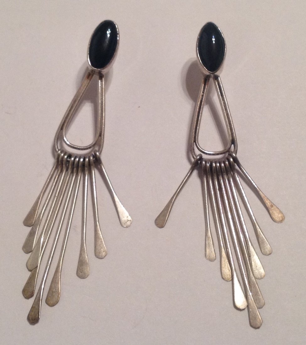 Estate vintage Sterling onyx modernist  earrings (S) (1 of 3)