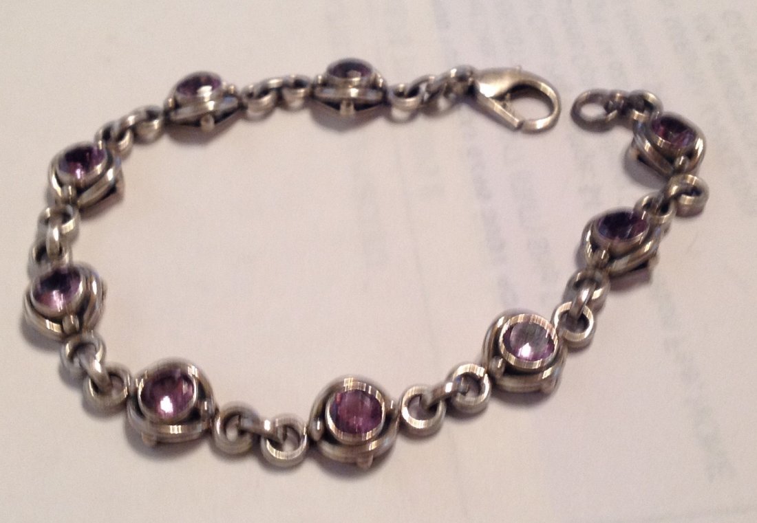Estate Sterling silver amethyst link bracelet   (S) (1 of 3)