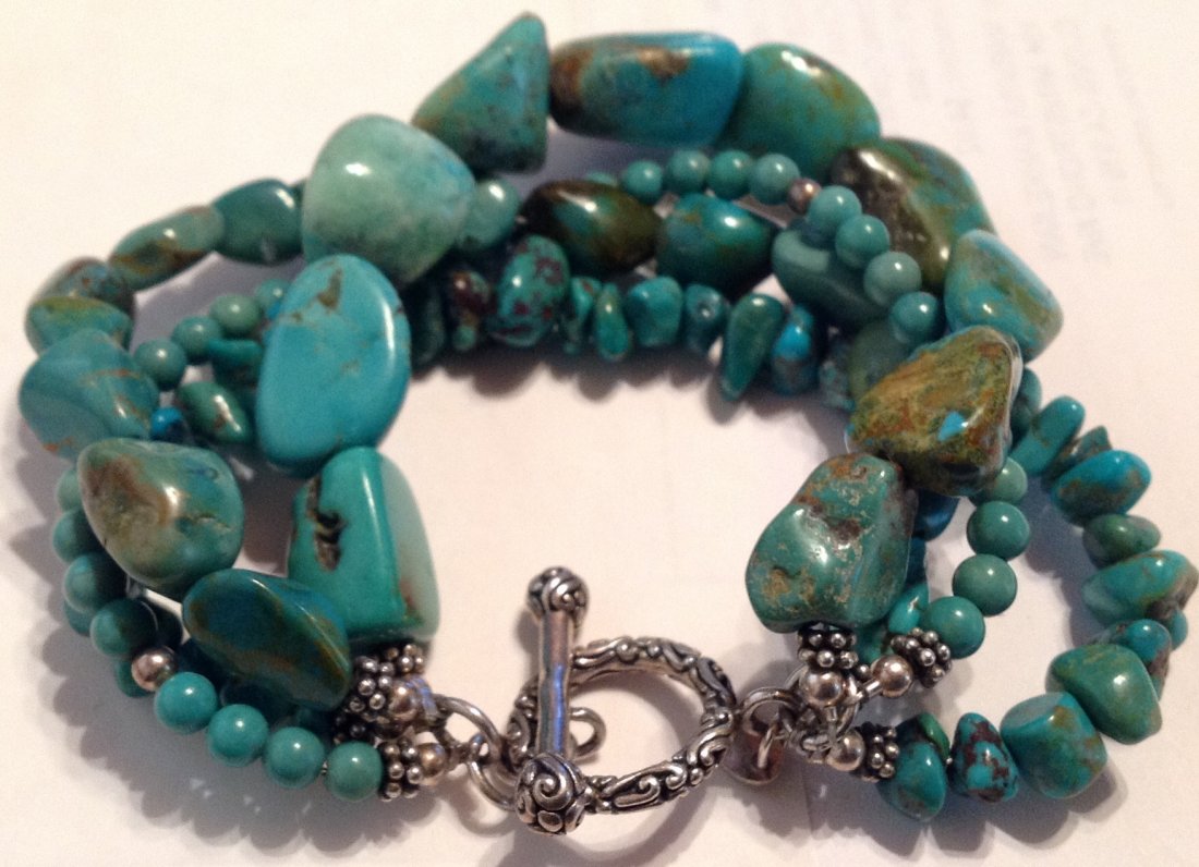 Estate Sterling 4 strand turquoise bracelet   (S) (1 of 5)