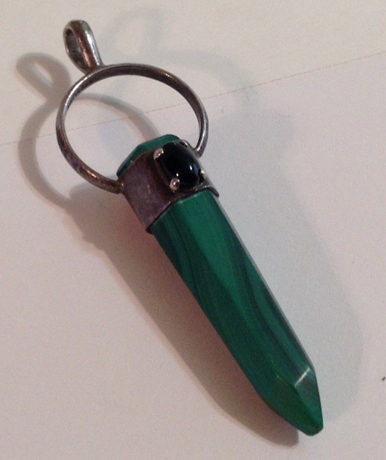 Vintage estate Sterling silver malachite pendant  (S) (1 of 3)