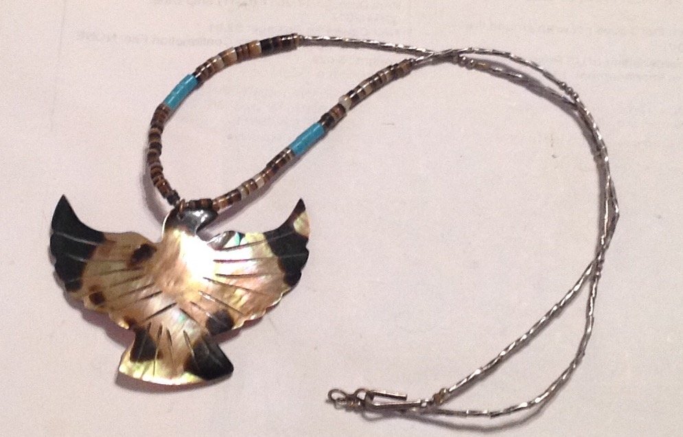 estate Native American Sterling mop heishi choker (S): Estate items. Tested. silver. Markings. Non.