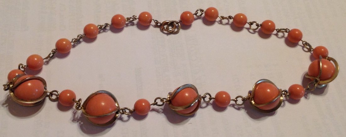Estate vintage salmon coral color choker (T): Estate items. Marks. No. Tested. Not silver.