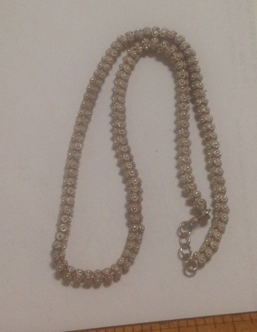 antique heavy ornate Sterling choker necklace (S): Silver markings. Tested for Sterling.38 grams.