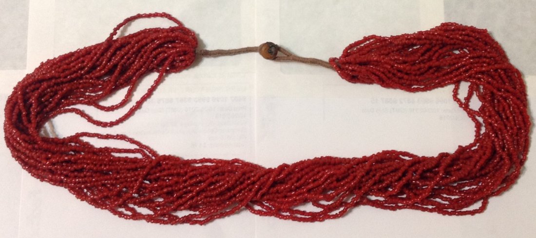 estate antique multi strand African coral necklace.: , estate item. Primitive clasp.