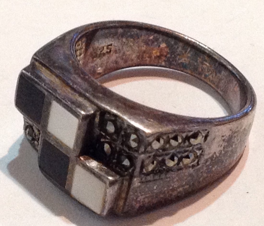 vintage estate Sterling marcasite statement ring: Estate item. marked. Tested. Size 6.25