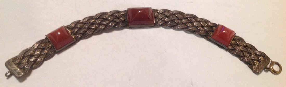 Antique Estate carnelian stones Sterling bracelet (S): Estate items. No .Markings.etching. Possibly Edwardian.