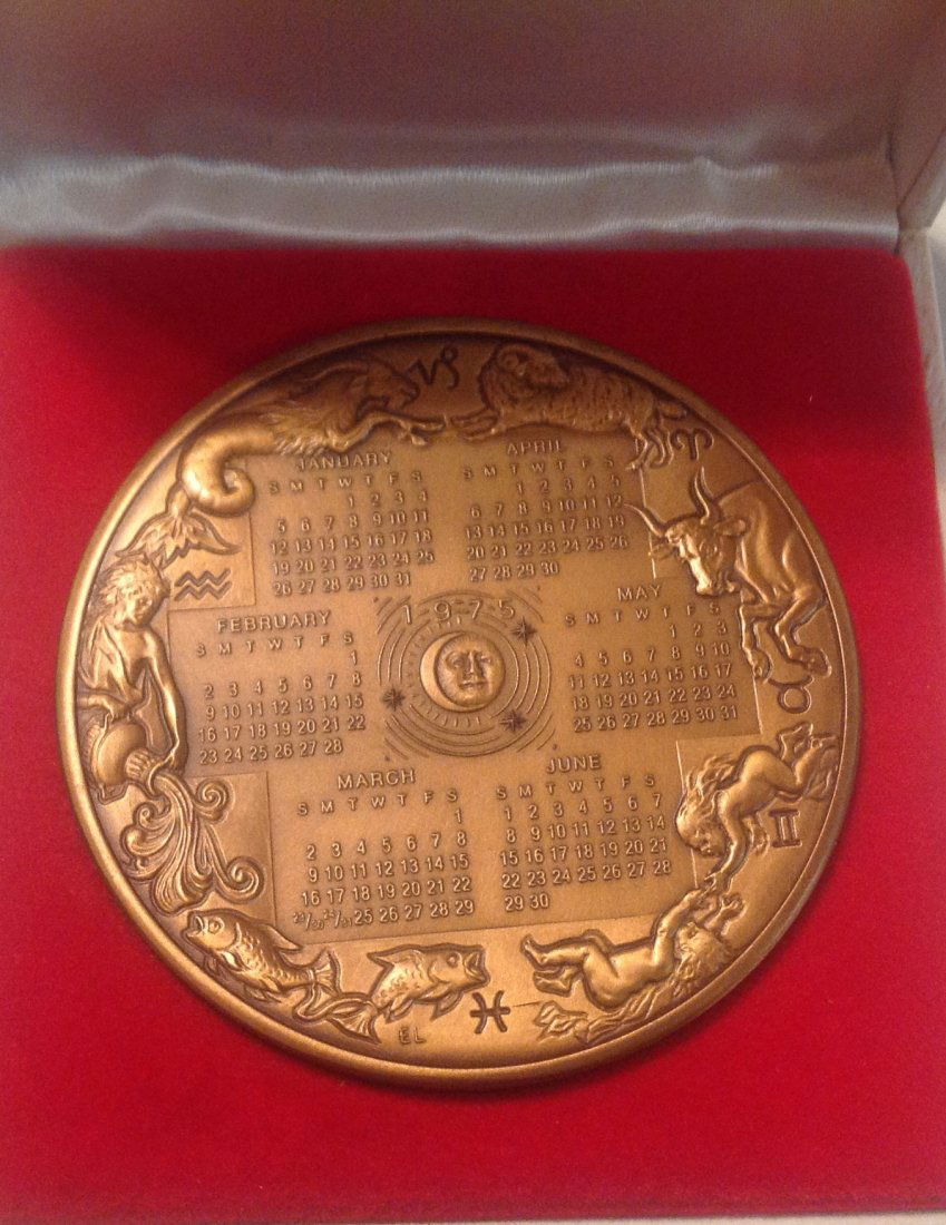 Estate vintage heavy Chinese calender medallion: Estate items. Bronze or brass. Heavy. Markings. 3" diameter