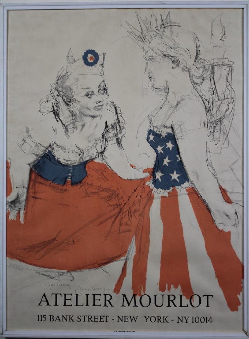 Jack Levine: Poster of Lady Liberty and another lady. Caption on poster reads Atelier Mourlot 115 Bank Street-New York-NY 10014. Penciled in on poster reads to Jack Beakey from Jack Levine and dated June 7,1973 Si