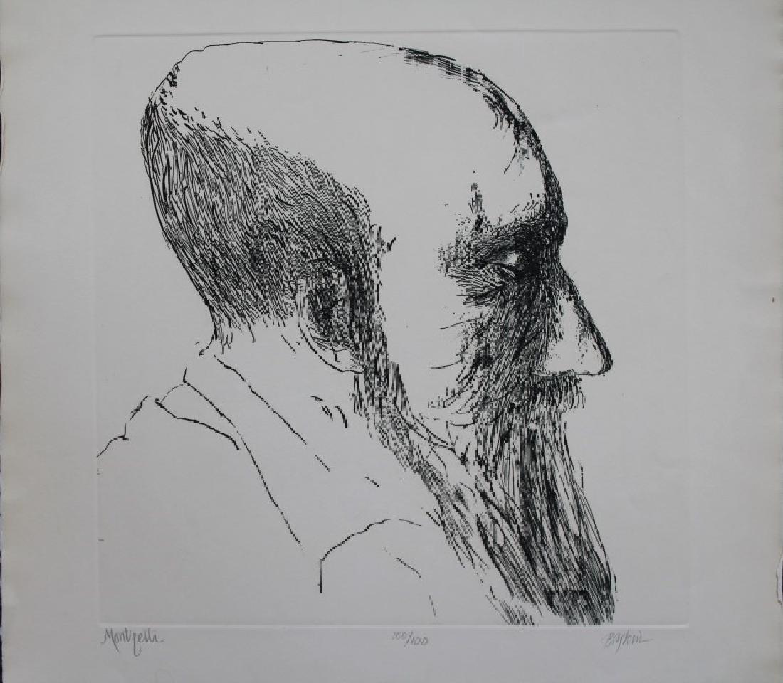 Leonard Baskin (1922-2000): Silhouette of a man with a beard facing right. 100/100 Signed in pencil bottom right. Baskin received numerous honors, among them a Guggenheim Fellowship, the Gold Medal of the National Academy of Art
