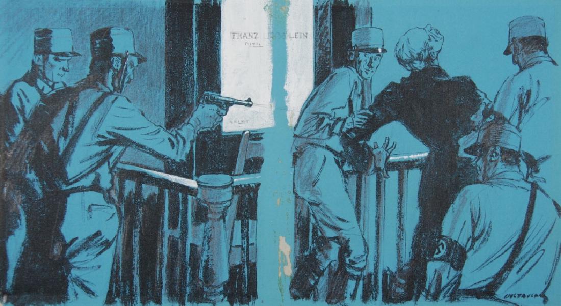 Leland Gustavson (American 1894-1966) Illustrator: The Avenger 1940 Blue book Magazine Label on verso Signature: SLR. Medium: Oil on Board. Framing: Unframed. Artist: Leland Gustavson (American 1894-1966) Il. Size: 9.5 x 17.5.