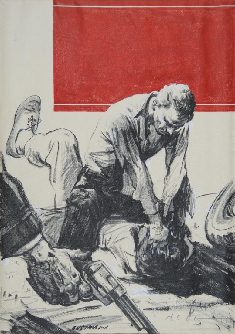 Leland Gustavson (American 1894-1966) Illustrator: Great Mogul Murders Signature: SLR. Medium: Oil on Board. Framing: Unframed. Artist: Leland Gustavson (American 1894-1966) Il. Size: 15 x10.75.