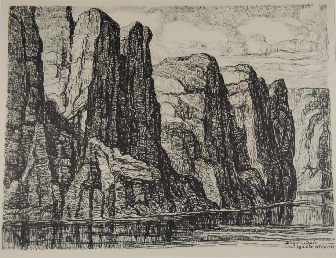 Birger Sandzen (1871-1954): Moab, Utah 1927 Silent Canyon-Utah Letter- copy showing consigned by direct descendent of Robert George Lienroth who was art manager for lithographers Ketterlinus & Company of Philadelphia. Signature: