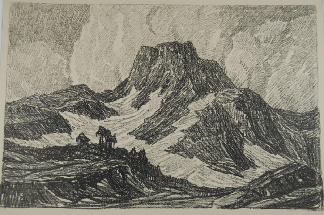 Birger Sandzen (1871-1954): A gray day in the Mountains Letter- copy showing consigned by direct descendent of Robert George Lienroth who was art manager for lithographers Ketterlinus & Company of Philadelphia. Signature: SLR In