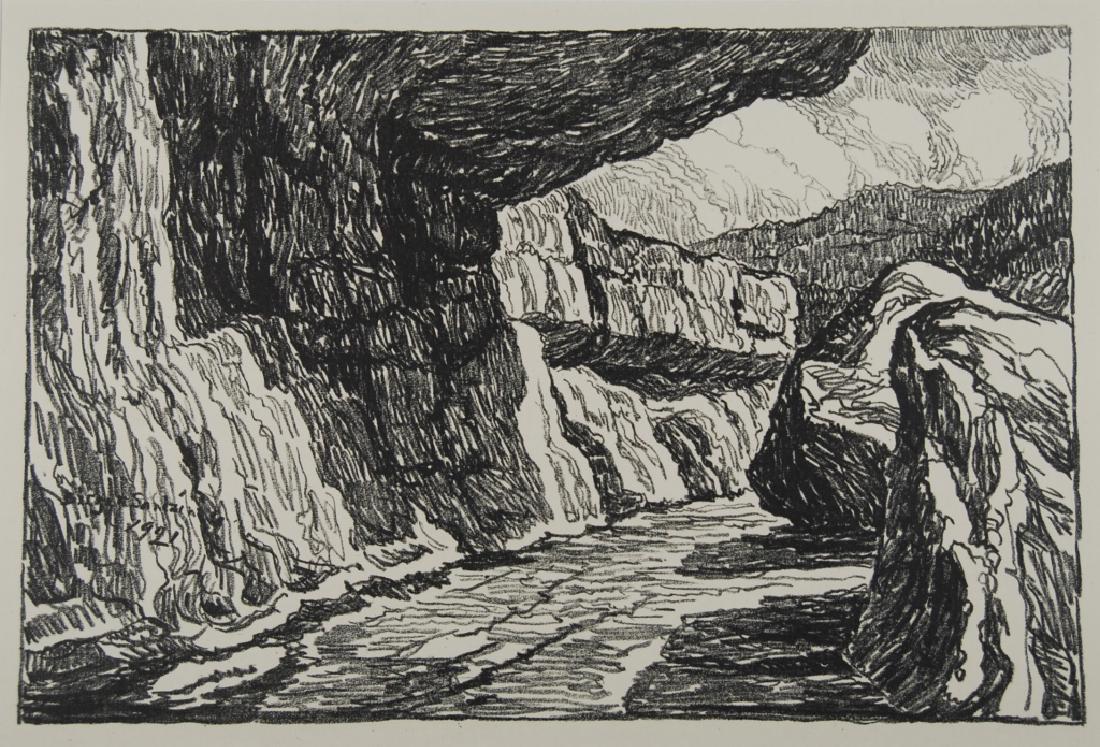 Birger Sandzen (1871-1954): In the Black Canyon Letter- copy showing consigned by direct descendent of Robert George Lienroth who was art manager for lithographers Ketterlinus & Company of Philadelphia. Signature: SLL - inscribe