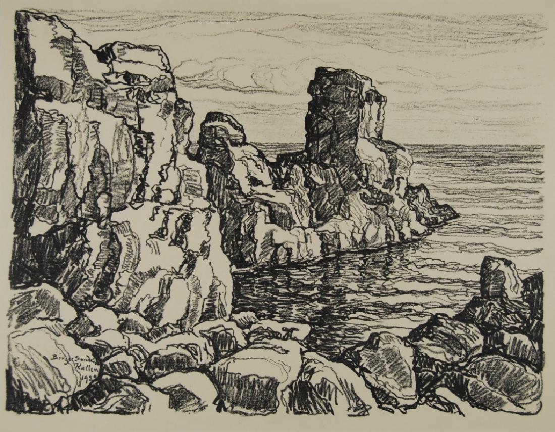Birger Sandzen (1871-1954): Rocks and Sea Letter- copy showing consigned by direct descendent of Robert George Lienroth who was art manager for lithographers Ketterlinus & Company of Philadelphia. Signature: SLL- inscribed. Medi