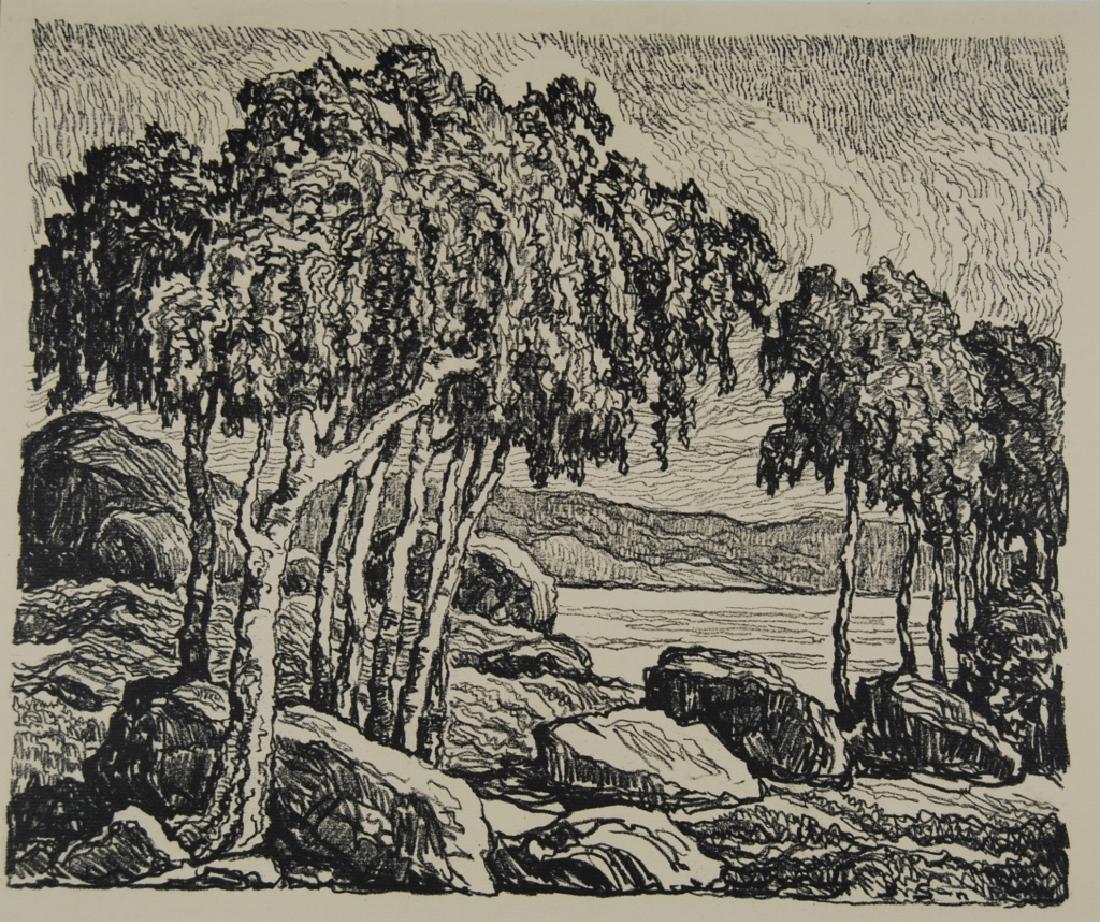 Birger Sandzen (1871-1954): Birches Letter- copy showing consigned by direct descendent of Robert George Lienroth who was art manager for lithographers Ketterlinus & Company of Philadelphia. Signature: SLR- inscribed B S-n. Medi