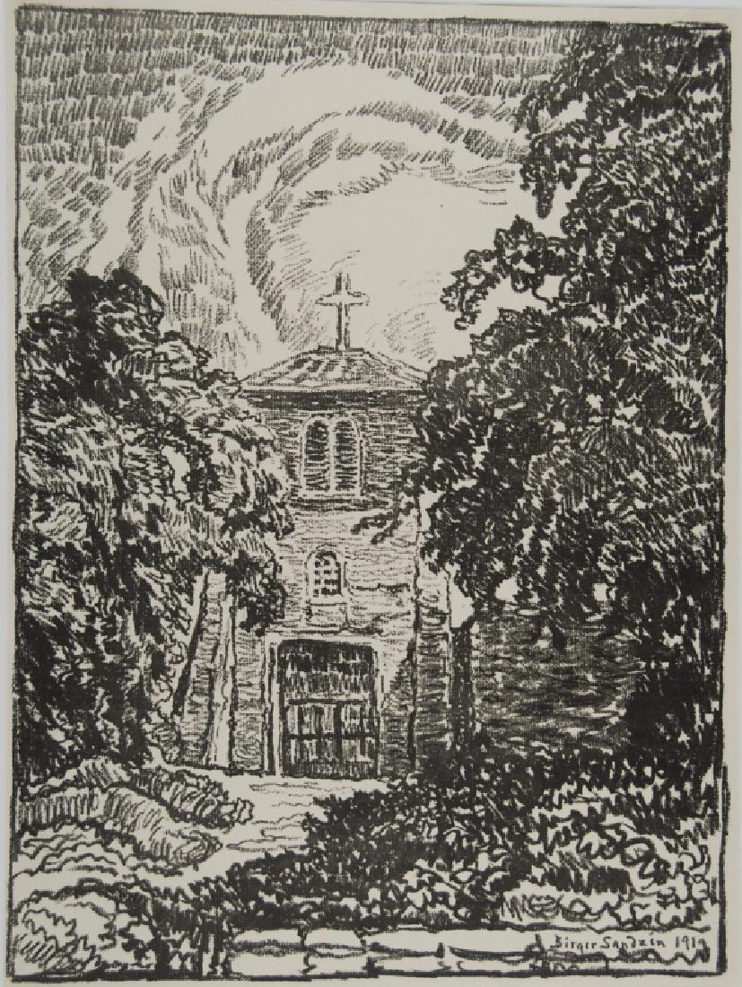 Birger Sandzen (1871-1954): San Miguel Church Santa Fe N. MEX Letter- copy showing consigned by direct descendent of Robert George Lienroth who was art manager for lithographers Ketterlinus & Company of Philadelphia. Signature: 