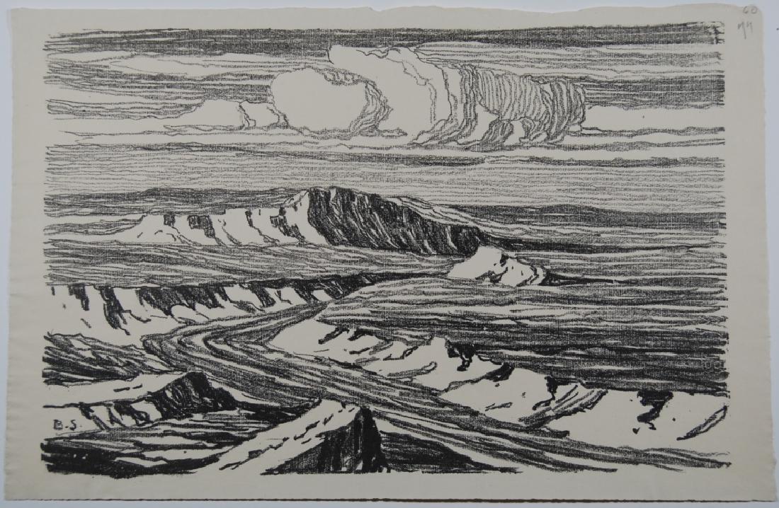 Birger Sanden (1871-1954): Western Scenic Letter- copy showing consigned by direct descendent of Robert George Lienroth who was art manager for lithographers Ketterlinus & Company of Philadelphia. Signature: SLL-inscribed B S. 