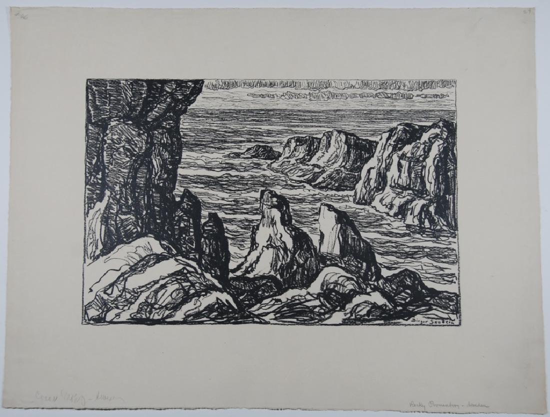 Birger Sandzen (1871-1954): Rock Promontory -Sweden Letter- copy showing consigned by direct descendent of Robert George Lienroth who was art manager for lithographers Ketterlinus & Company of Philadelphia. Signature: SLL- inscr