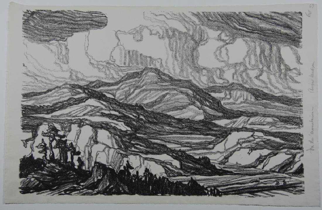Birger Sandzen (1871-1954): In the Mountains Letter- copy showing consigned by direct descendent of Robert George Lienroth who was art manager for lithographers Ketterlinus & Company of Philadelphia. Initials in scribed on print
