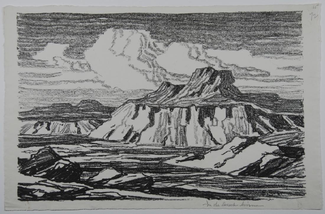 Birger Sandzen (1871-1954): In the desert-Arizona Letter- copy showing consigned by direct descendent of Robert George Lienroth who was art manager for lithographers Ketterlinus & Company of Philadelphia. Signature: SLR -inscrib