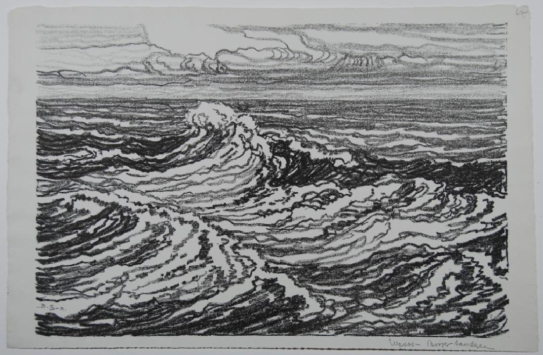 Birger Sandzen (1871-1954): Waves Letter- copy showing consigned by direct descendent of Robert George Lienroth who was art manager for lithographers Ketterlinus & Company of Philadelphia. Signature: SLL - inscribed B. S-n. Medi