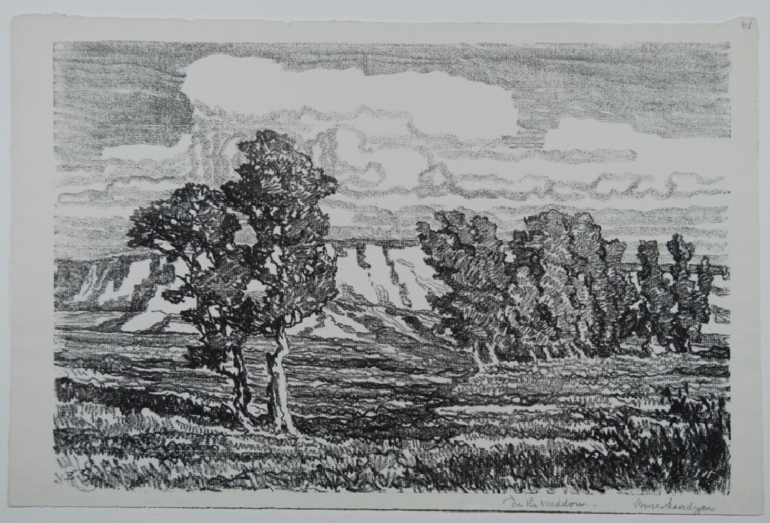 Birger Sandzen (1871-1954): In the Meadows Letter- copy showing consigned by direct descendent of Robert George Lienroth who was art manager for lithographers Ketterlinus & Company of Philadelphia. Inscribed imprint initials low