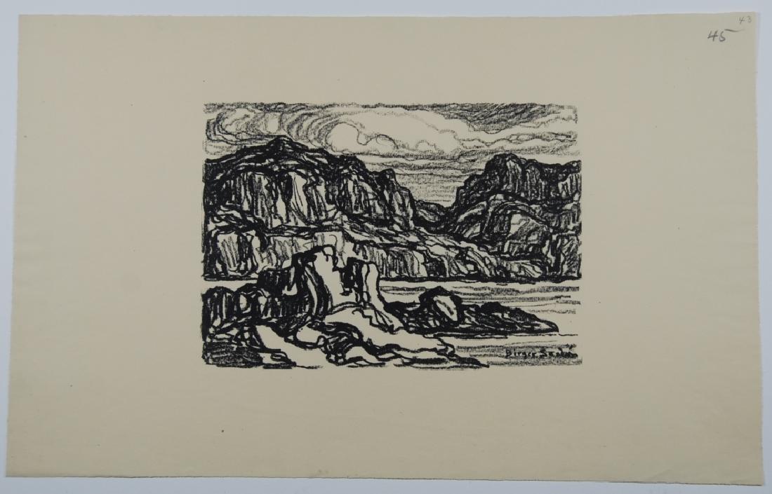 Birger Sandzen (1871-1954): River with Hills Letter- copy showing consigned by direct descendent of Robert George Lienroth who was art manager for lithographers Ketterlinus & Company of Philadelphia. Signature: SLR/ inscribed. M