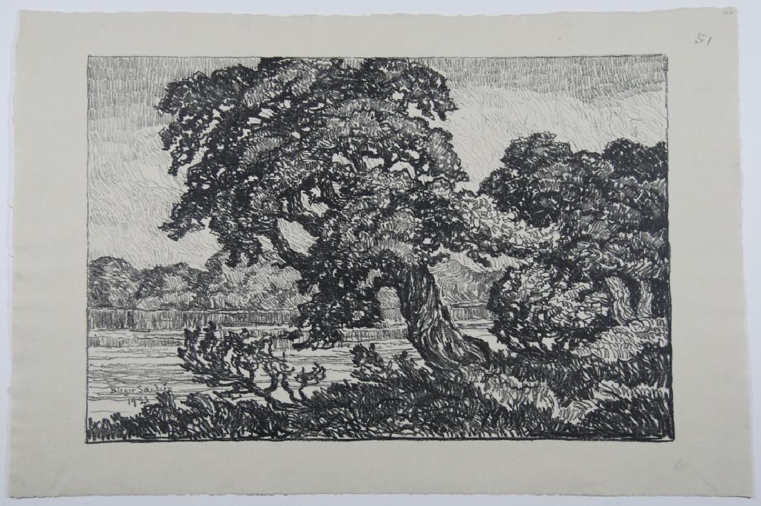 Birger Sandzen (1871-1954): Tree with creek Letter- copy showing consigned by direct descendent of Robert George Lienroth who was art manager for lithographers Ketterlinus & Company of Philadelphia. Signature: SLL/ inscribed. Me