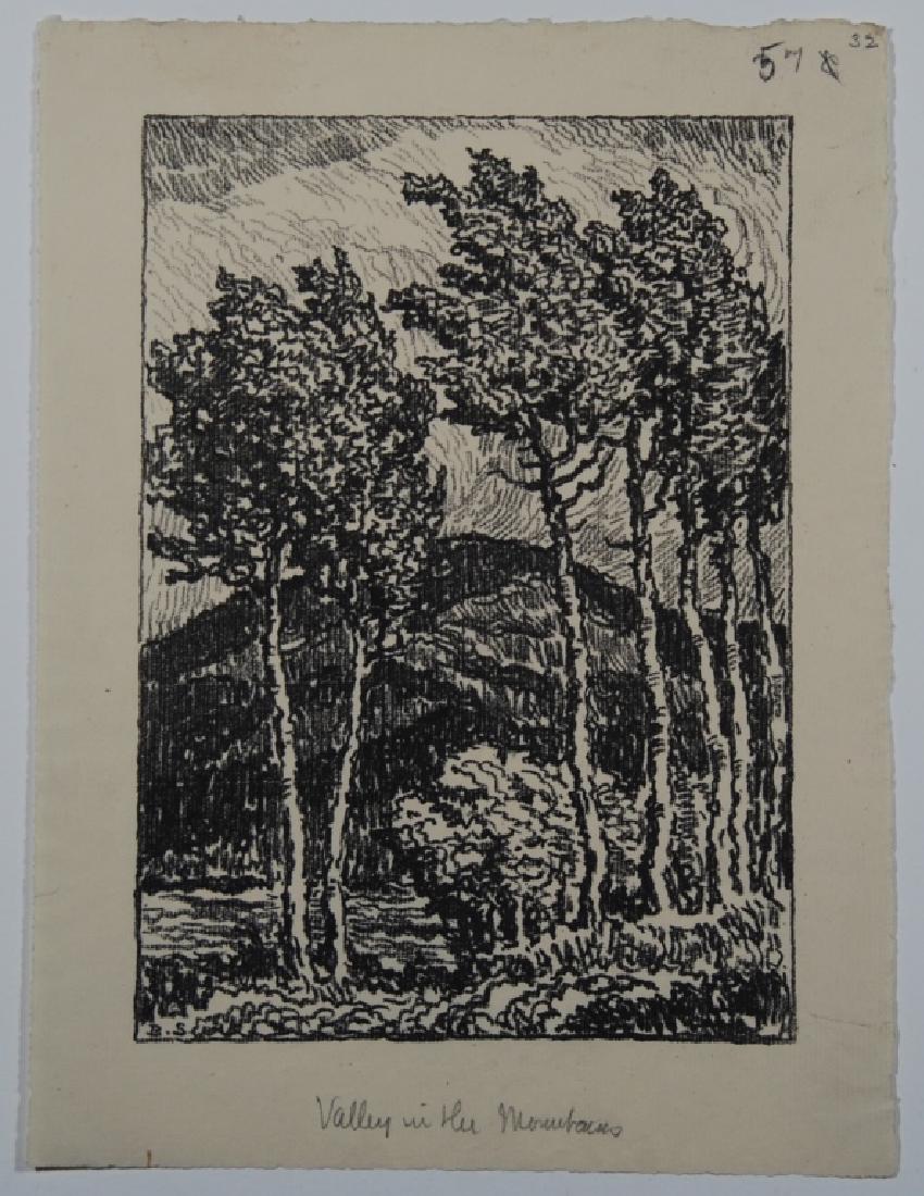 Birger Sandzen (1871-1954): Valley in the Mountains Letter- copy showing consigned by direct descendent of Robert George Lienroth who was art manager for lithographers Ketterlinus & Company of Philadelphia. Signature: SLL/ inscr