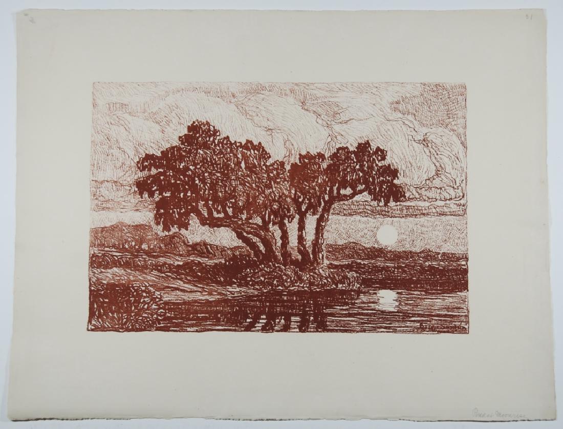 Birger Sandzen (1871-1954): Pond at Moonrise Sepia tone Letter- copy showing consigned by direct descendent of Robert George Lienroth who was art manager for lithographers Ketterlinus & Company of Philadelphia. Signature: SLR/ i