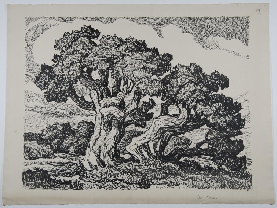 Birger Sandzen (1871-1954): Three Cedars Letter- copy showing consigned by direct descendent of Robert George Lienroth who was art manager for lithographers Ketterlinus & Company of Philadelphia. Signature: SLR inscribed. Medium