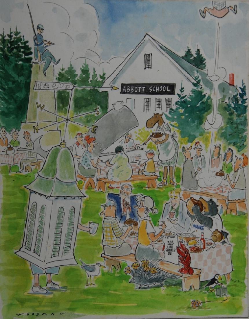 Bill Woodman (1939-1975): Abbott School Maine matted Letter on back, gift. In 1962, he sold his first cartoon to Saturday Review. He worked a variety of day jobs until making his first sale to The New Yorker in 1975 to which h