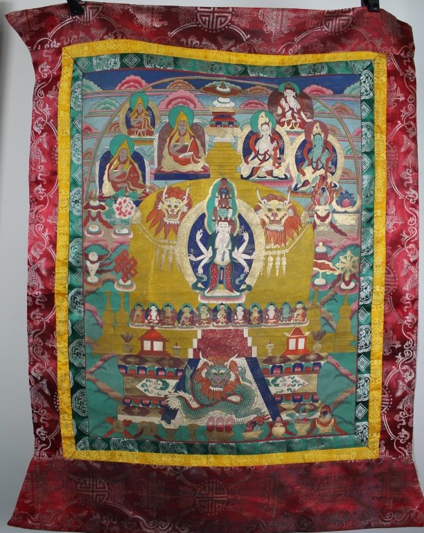 Thanka: A thangka, variously spelt as tangka, thanka or tanka (Nepali pronunciation: ['t??a?ka]; Tibetan: ?????; Nepal Bhasa: ????), is a Tibetan Buddhist painting on cotton, or silk appliquÎ˜, usually depi