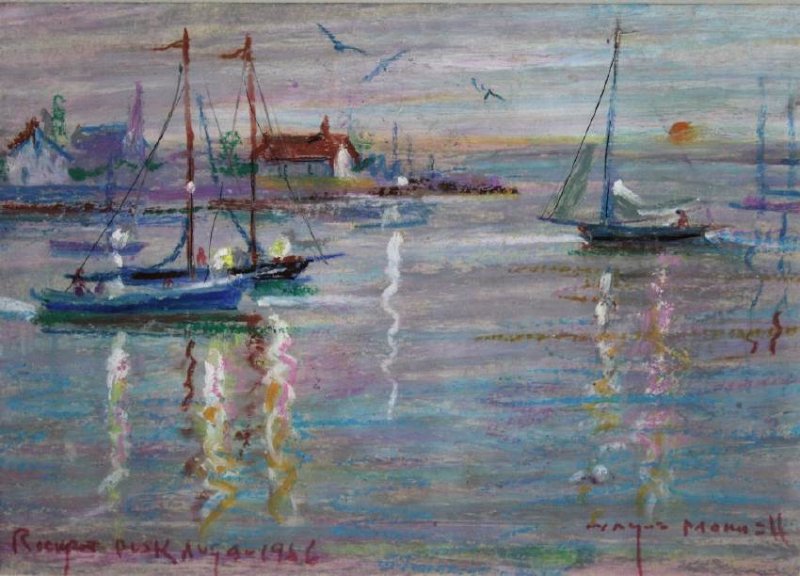 Wayne Morrell: Wayne Morrell (1923-2013). "Rockport Dusk". "Rockport Beach". Medium: Pastel. Size: 5"x 7". Signature: SLR