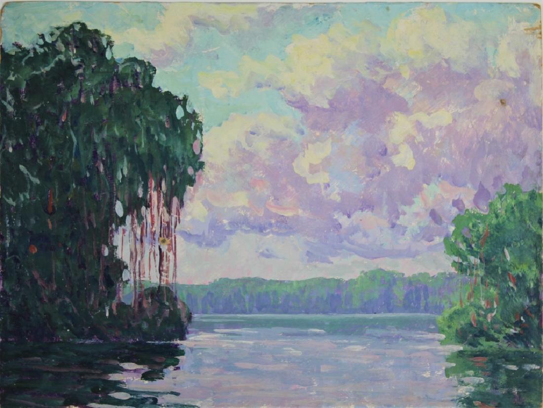 Harry Lesile Hoffman: Harry Leslie Hoffman (1871/1874-1964). Dusk in British Guiana. British Guiana. Medium: Oil on Board. Size: 12 x 16. Signature: Estate Stamp